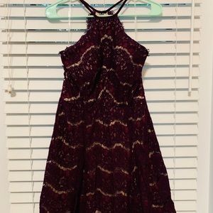 Plum Lace Halter Dress with Tulle